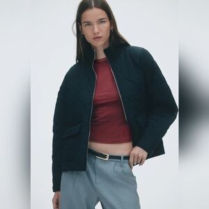 H&M Oversized Quilted Bomber Jacket Black W XL